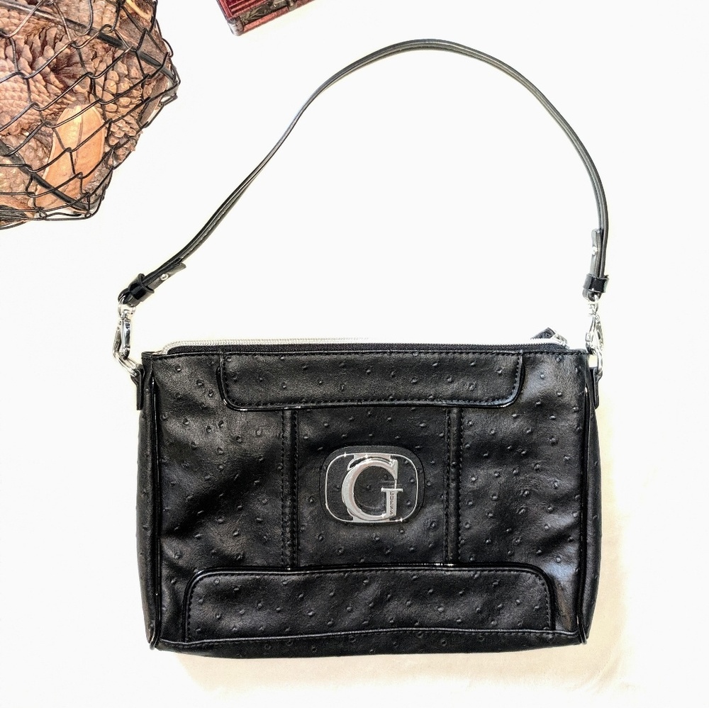Guess Black Faux Leather Pebbled Small Handbag